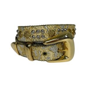 Vintage 90s Glitter Rhinestone Embellished Belt Small Silver Gold Lace Western